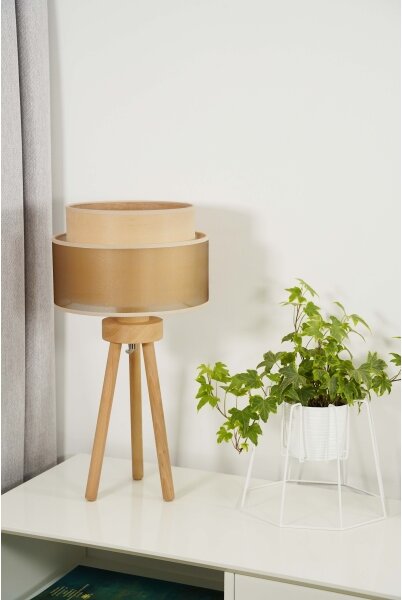 Duolla - Lampada da tavolo WOOD BOHO 1xE27/15W/230V diametro 25 cm rame/marrone/beige