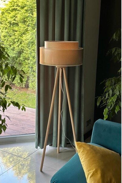 Duolla - Lampada con piedistallo WOOD BOHO 1xE27/15W/230V diametro 45 cm rame/marrone/beige