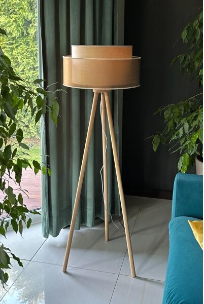 Duolla - Lampada con piedistallo WOOD BOHO 1xE27/15W/230V diametro 45 cm rame/marrone/beige