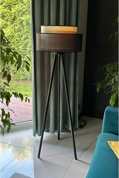 Duolla - Lampada con piedistallo WOOD BOHO 1xE27/15W/230V diametro 45 cm nero/beige