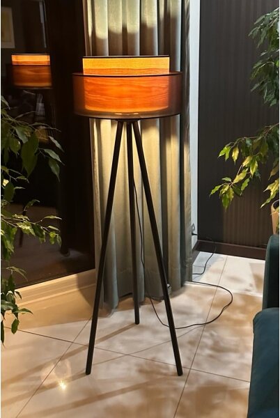 Duolla - Lampada con piedistallo WOOD BOHO 1xE27/15W/230V diametro 45 cm nero/beige