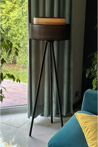 Duolla - Lampada con piedistallo WOOD BOHO 1xE27/15W/230V diametro 45 cm nero/beige
