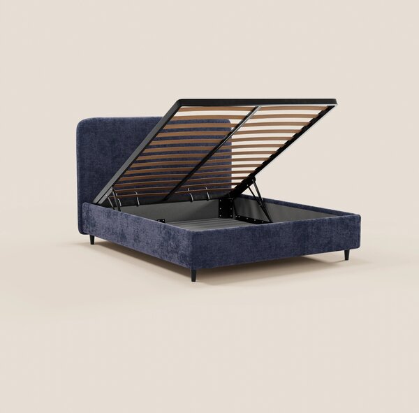 KAELOS letto minimal imbottito - vano contenitore, piedi alti e testie