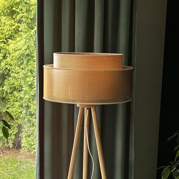 Duolla - Lampada con piedistallo WOOD BOHO 1xE27/15W/230V diametro 45 cm rame/marrone/beige