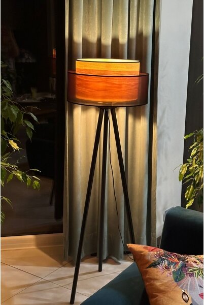 Duolla - Lampada con piedistallo WOOD BOHO 1xE27/15W/230V diametro 45 cm nero/beige