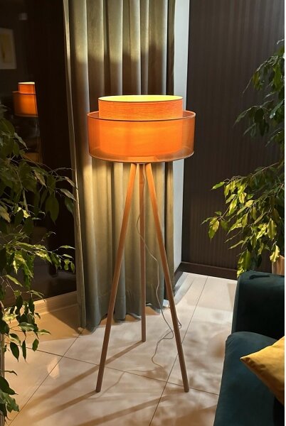 Duolla - Lampada con piedistallo WOOD BOHO 1xE27/15W/230V diametro 45 cm rame/marrone/beige