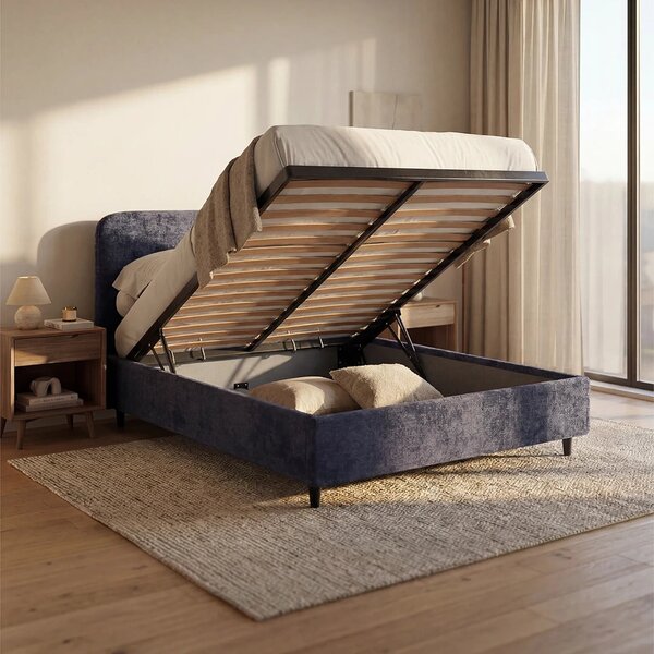 KAELOS letto minimal imbottito - vano contenitore, piedi alti e testie