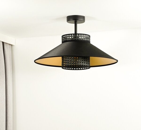 Duolla - Lampadario a plafone RIO RATTAN 1xE27/15W/230V diametro 45 cm nero/oro