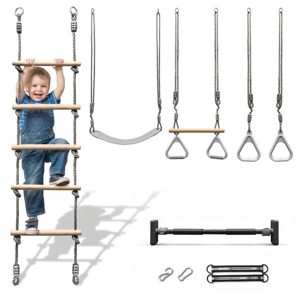 Set da ginnastica e arrampicata 5 in 1, barra di apertura per telaio della porta - Scala in legno, altalena, maniglie per ginnastica, casa e giardino