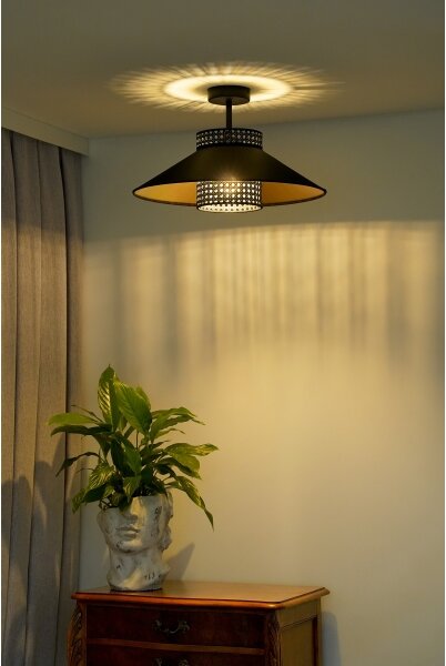 Duolla - Lampadario a plafone RIO RATTAN 1xE27/15W/230V diametro 45 cm nero/oro