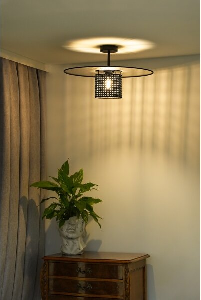 Duolla - Lampadario a plafone TOKYO RATTAN 1xE27/15W/230V diametro 50 cm nero/argento