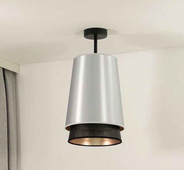 Duolla - Lampadario a plafone BELL SHINY 1xE27/15W/230V diametro 25 cm argento/nero
