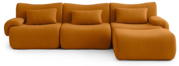 MILYSOFA SOFATIME: divano angolare modulare a 3 posti con chaise longue, raffinato tessuto bouclé, color cannella