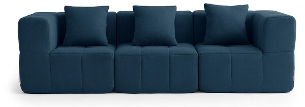 Divano componibile a 3 posti MILYSOFA SOFABULOUS, dal design lineare, in pregiato tessuto a riccioli, blu scuro
