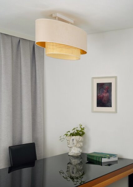 Duolla - Lampadario a plafone DOUBLE OVAL RATTAN 2xE27/15W/230V color crema/rattan