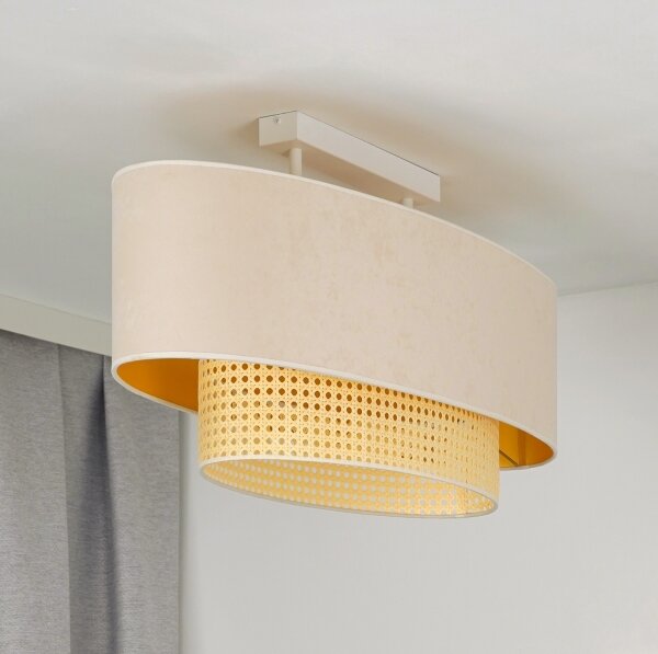 Duolla - Lampadario a plafone DOUBLE OVAL RATTAN 2xE27/15W/230V color crema/rattan