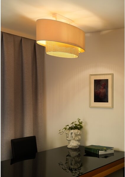 Duolla - Lampadario a plafone DOUBLE OVAL RATTAN 2xE27/15W/230V color crema/rattan
