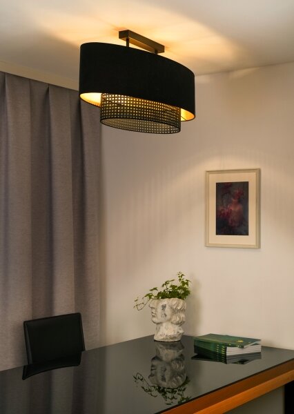 Duolla - Lampadario a plafone DOUBLE OVAL RATTAN 2xE27/15W/230V nero/rattan