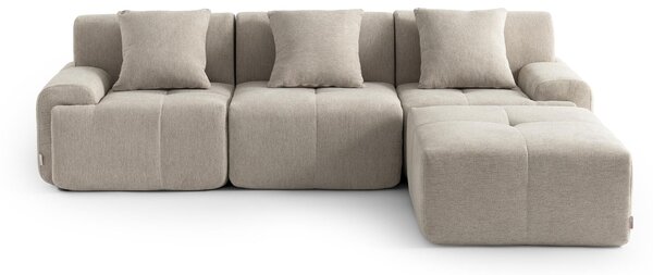 DIVANO ANGOLARE MODULARE MILYSOFA SOFAMOUS, 3 posti, con chaise longue, rivestito in tessuto di ciniglia color sabbia