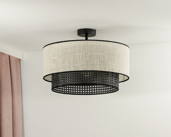 Duolla - Lampadario a plafone RATTAN YUTE 1xE27/15W/230V diametro 45 cm color crema/nero