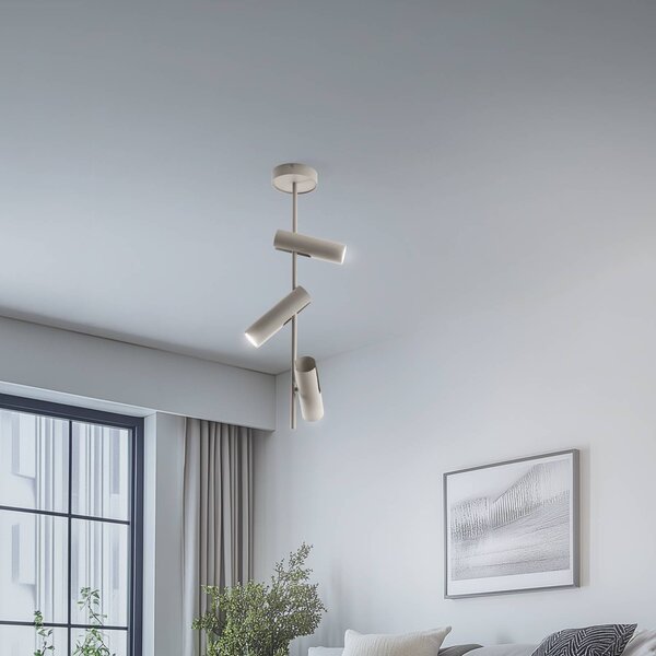 Faretto da soffitto Leda 3, taupe, a 3 luci, acciaio, GU10, altezza 76 cm SIGMA, dimmerabile, Crema / Ambra, Soggiorno / Sala da pranzo, Metallo, Moderno, Faretto