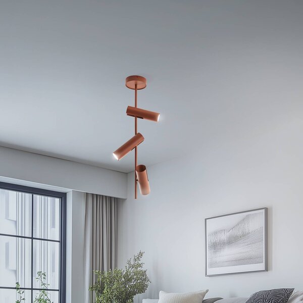 Faretto da soffitto Leda 3, rosso mattone, a 3 luci, acciaio, altezza 76 cm SIGMA, dimmerabile, Rosso, Soggiorno / Sala da pranzo, Metallo, Moderno, Faretto