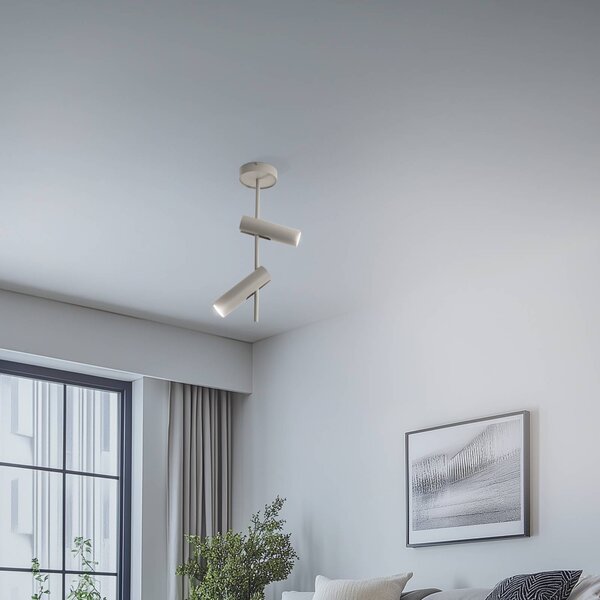 Faretto da soffitto Leda 2, taupe, a 2 luci, acciaio, GU10, altezza 55 cm SIGMA, dimmerabile, Crema / Ambra, Soggiorno / Sala da pranzo, Metallo, Moderno, Faretto