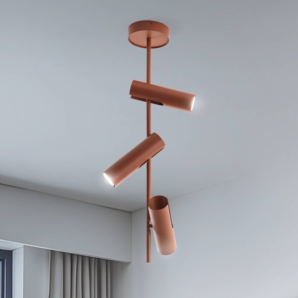 Faretto da soffitto Leda 3, rosso mattone, a 3 luci, acciaio, altezza 76 cm SIGMA, dimmerabile, Rosso, Soggiorno / Sala da pranzo, Metallo, Moderno, Faretto