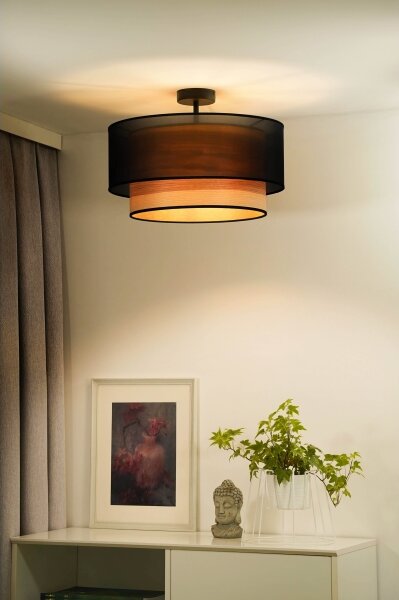 Duolla - Lampadario a plafone WOOD BOHO 1xE27/15W/230V diametro 45 cm nero/beige