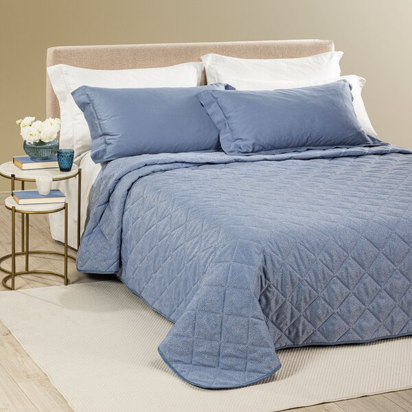 Copriletto Primaverile MATRIMONIALE Lagoon BLU Raso Jacquard Caleffi