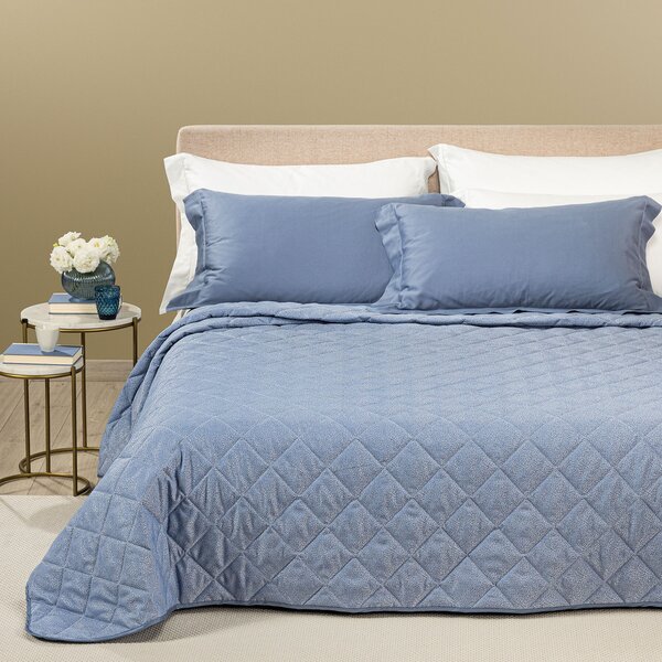 Copriletto Primaverile MATRIMONIALE Lagoon BLU Raso Jacquard Caleffi
