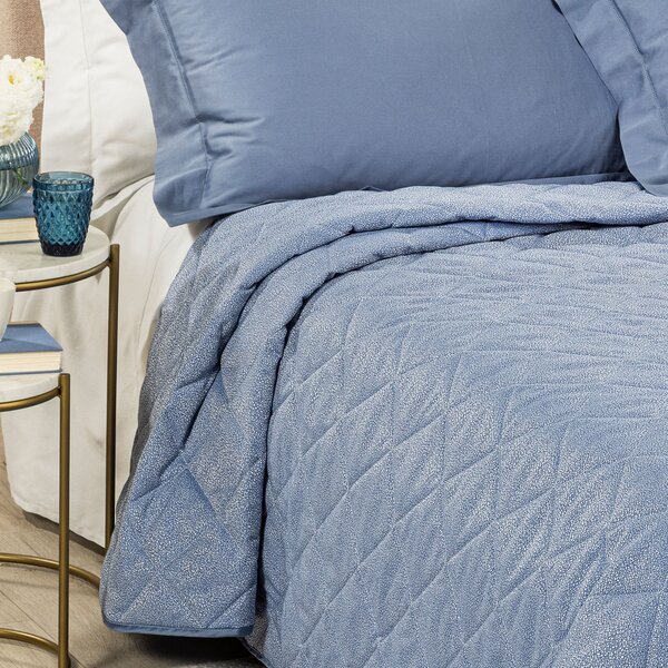 Copriletto Primaverile MATRIMONIALE Lagoon BLU Raso Jacquard Caleffi