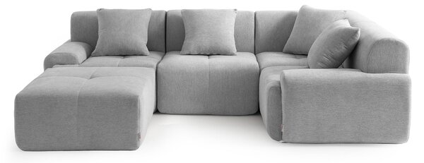 DIVANO ANGOLARE MODULARE MILYSOFA SOFAMOUS, 4 posti, con chaise longue, rivestito in tessuto di chenille color grigio minerale