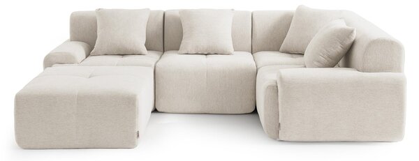 DIVANO ANGOLARE MODULARE MILYSOFA SOFAMOUS, 4 posti, con chaise longue, rivestito in tessuto di chenille color avorio