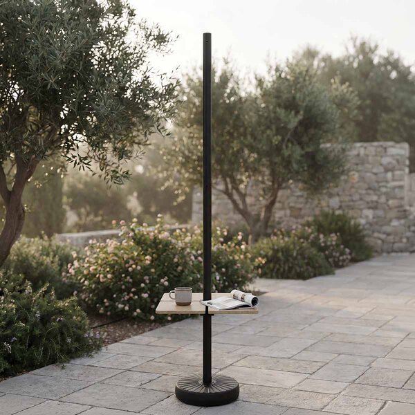 Palo Nero per Lampade Solari 27m con Tavolino Quadrato e Base Zavorrabile