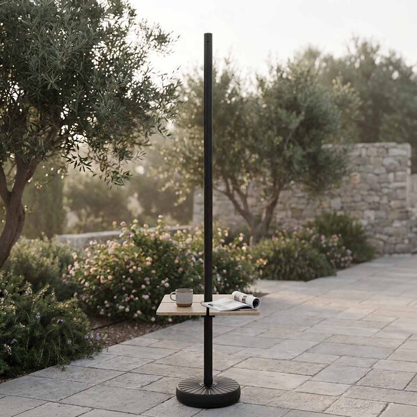 Palo Nero per Lampade Solari 27m con Tavolino Quadrato e Base Zavorrabile