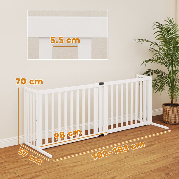 PawHut Cancellino per Cani Taglia Media e Piccola Estensibile Autoportante in Legno, 102-183x57x70 cm, Bianco | Aosom Italy