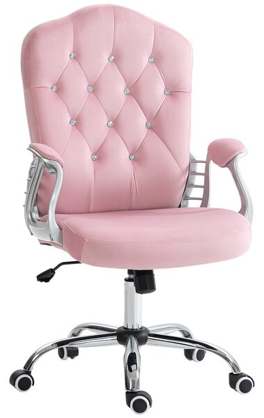 Vinsetto Sedia da Ufficio, Schienale Reclinabile, Regolabile in Altezza, Finitura in Velluto, fino a 120 kg, Rosa