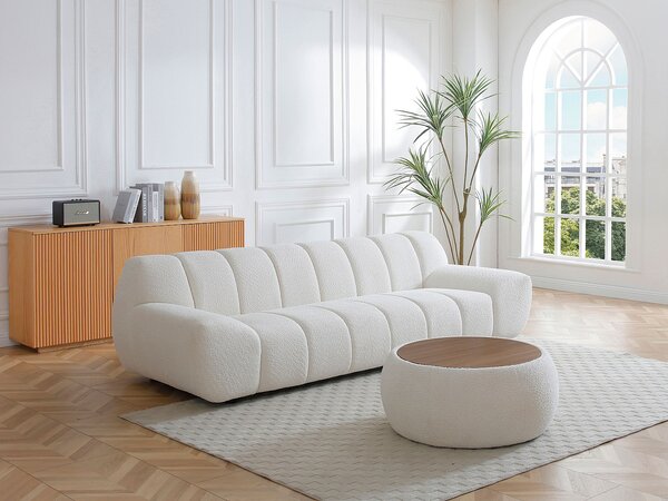Tavolino con vano contenitore in tessuto bouclette e MDF - Bianco - - SORIELI