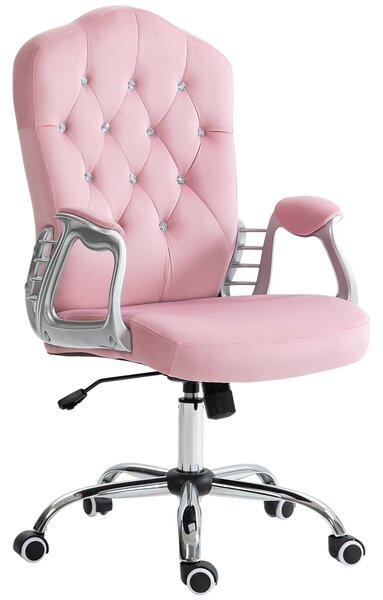 Vinsetto Sedia da Ufficio, Schienale Reclinabile, Regolabile in Altezza, Finitura in Velluto, fino a 120 kg, Rosa