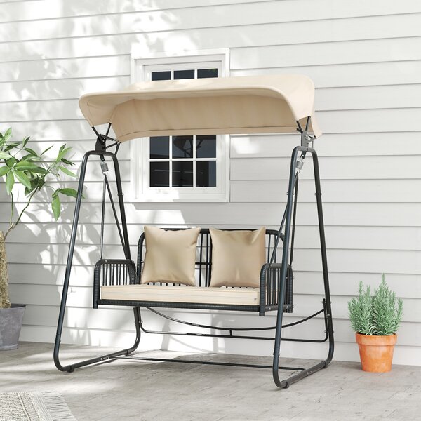 Outsunny Hollywood Swing in rattan 2 posti con tetto e cuscini fino a 240 kg 149 x 121 x 180 cm Marrone