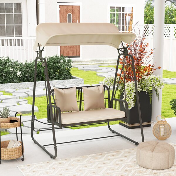 Outsunny Hollywood Swing in rattan 2 posti con tetto e cuscini fino a 240 kg 149 x 121 x 180 cm Marrone