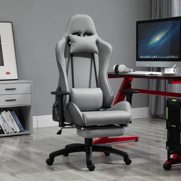 Vinsetto Sedia da Ufficio Poltrona Girevole con Cuscino Rimovibile per Testa e Lombari Funzione di Dondolo Sedia da Scrivania Ergonomica Regolabile in Altezza con Poggiapiedi PP Grigio 73x57x127-135 cm