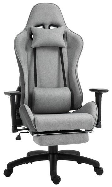 Vinsetto Sedia da Ufficio Poltrona Girevole con Cuscino Rimovibile per Testa e Lombari Funzione di Dondolo Sedia da Scrivania Ergonomica Regolabile in Altezza con Poggiapiedi PP Grigio 73x57x127-135 cm