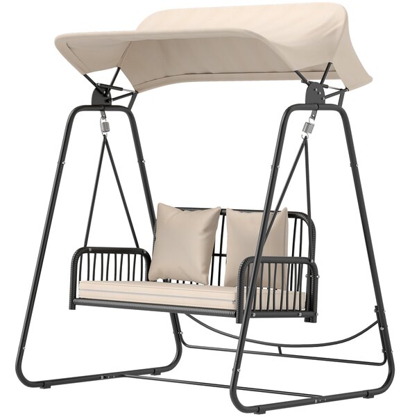 Outsunny Hollywood Swing in rattan 2 posti con tetto e cuscini fino a 240 kg 149 x 121 x 180 cm Marrone
