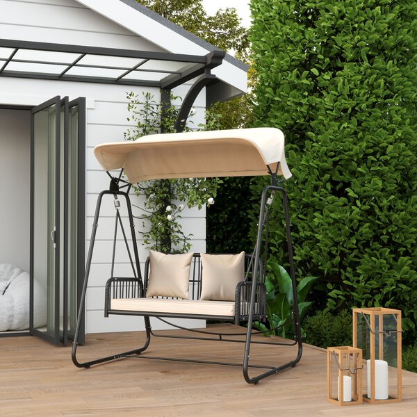 Outsunny Hollywood Swing in rattan 2 posti con tetto e cuscini fino a 240 kg 149 x 121 x 180 cm Marrone