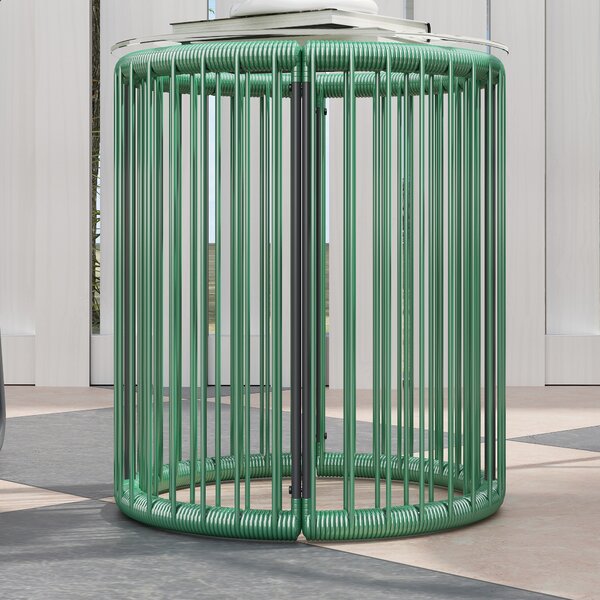 Outsunny Set mobili da esterno 3 pezzi, 1 Tavolo, 2 Sedie, Piano in vetro, Rattan sintetico avvolto intorno a telai in acciaio, Cuscini soffici, Verde