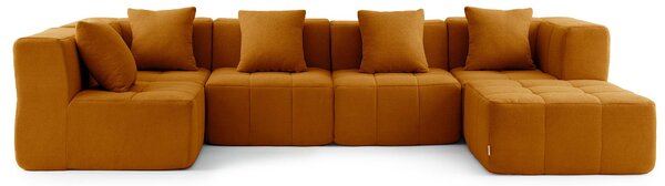 MILYSOFA SOFABULOUS: divano angolare modulare a 5 posti con chaise longue, raffinato tessuto a ricami, color cannella