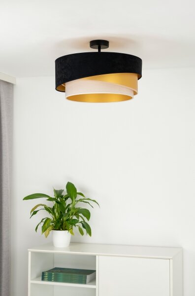 Duolla - Lampadario a plafone KOBO 1xE27/15W/230V diametro 45 cm nero/oro/color crema