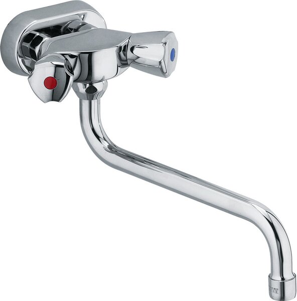 Miscelatore per lavello a parete Kludi 3/8'' 45mm con maniglie Terralux cromate